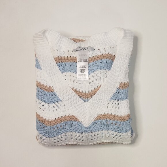 Studio 1886 Sweater Women's Size XL Blue Beige Ivory Cottagecore Light Academia - Picture 15 of 16